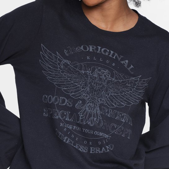 Camiseta Ellus Eagle Glitter Manga Longa Feminina