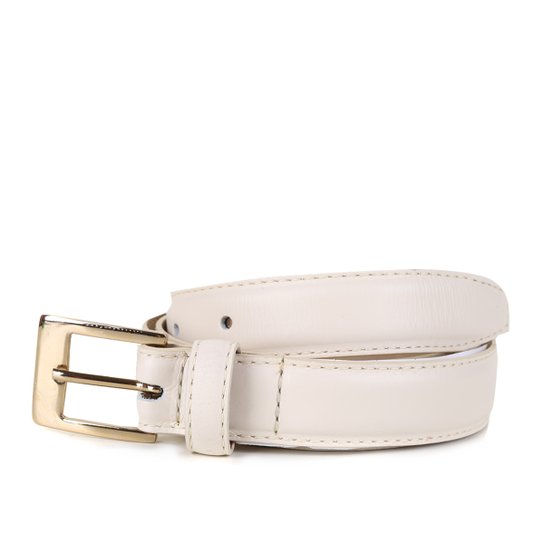 Cinto Couro Shoestock Básico Fivela Metal Feminino - Off White