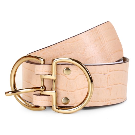Cinto Couro Shoestock Croco Fivela Dupla Feminino - Nude