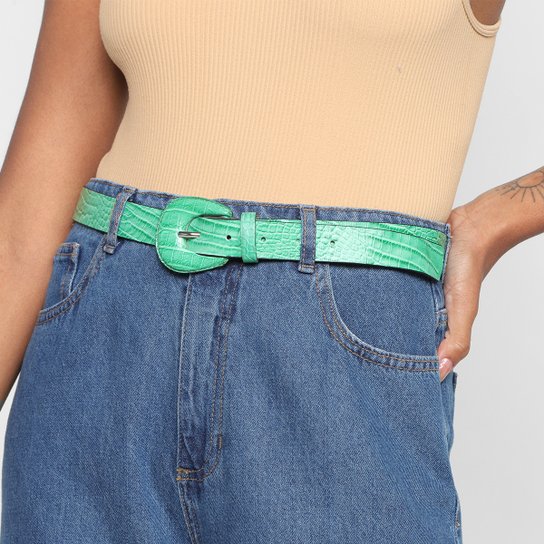 Cinto Couro Shoestock Fivela Forrada Croco Feminino