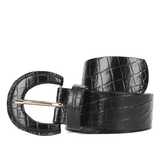 Cinto Couro Shoestock Fivela Forrada Feminina - Preto