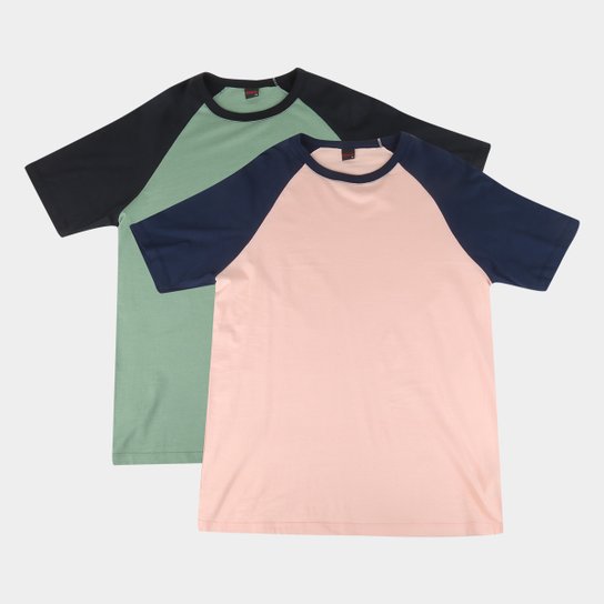Kit Camiseta Básicos Raglan 2 Peças Masculina