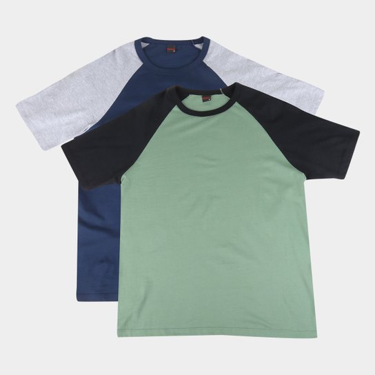 Kit Camiseta Básicos Raglan 2 Peças Masculina