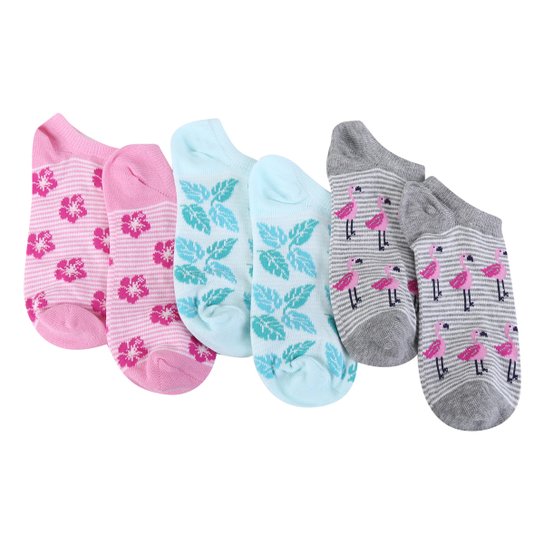 Kit Meia Infantil GAP Sem Cano Flamingo c/ 3 pares