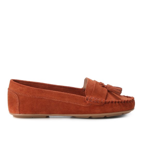 Mocassim Couro Shoestock Camurça Color Tassel Feminino - Caramelo