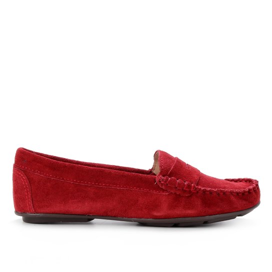 Mocassim Couro Shoestock Camurça Gravata Feminino - Vinho