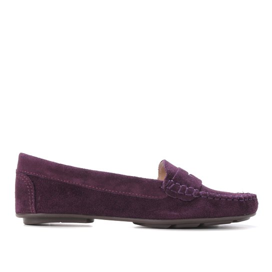 Mocassim Couro Shoestock Camurça Gravata Feminino - Roxo