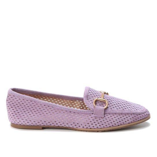 Mocassim Couro Shoestock Camurça Vazado Bridão Feminino