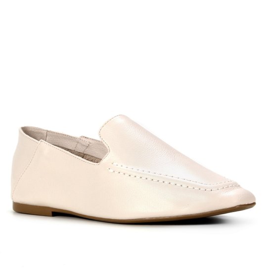 Mocassim Couro Shoestock Comfy Liso Feminino - Off White