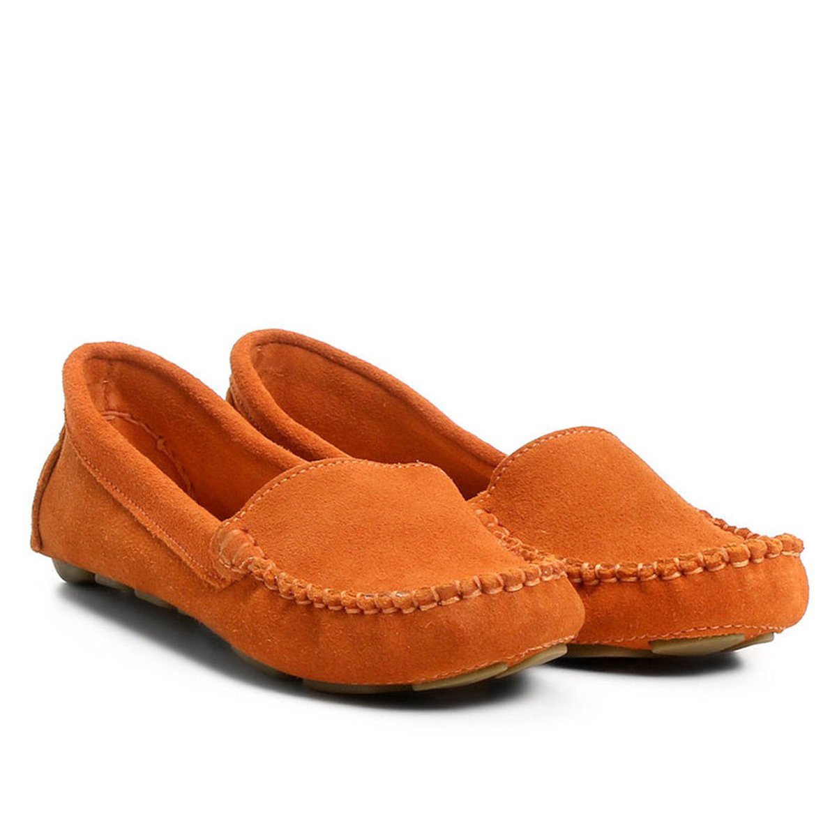 Mocassim Couro Shoestock Drive Camurça Liso Feminino - Laranja | Shoestock