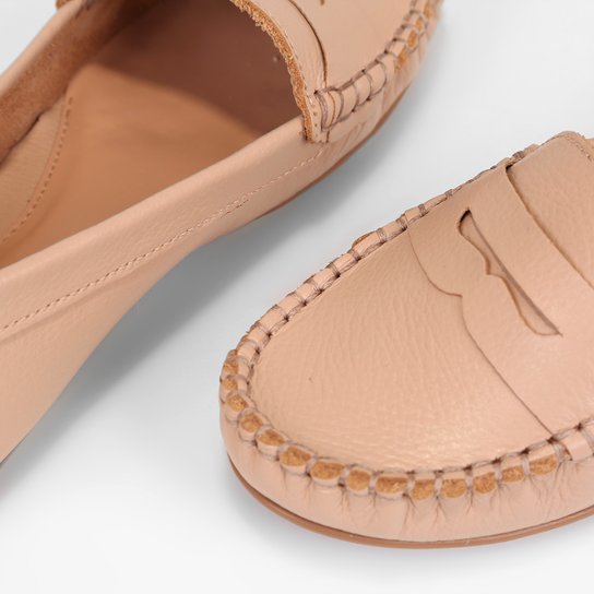 Mocassim Couro Shoestock Floater Gravata Feminino - Nude