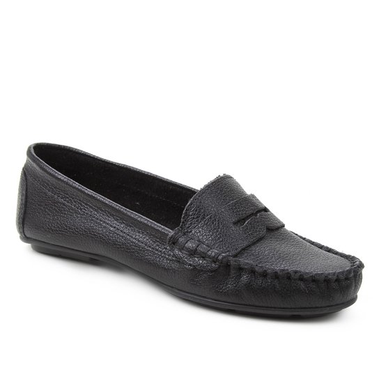 Mocassim Couro Shoestock Floater Gravata Feminino - Preto