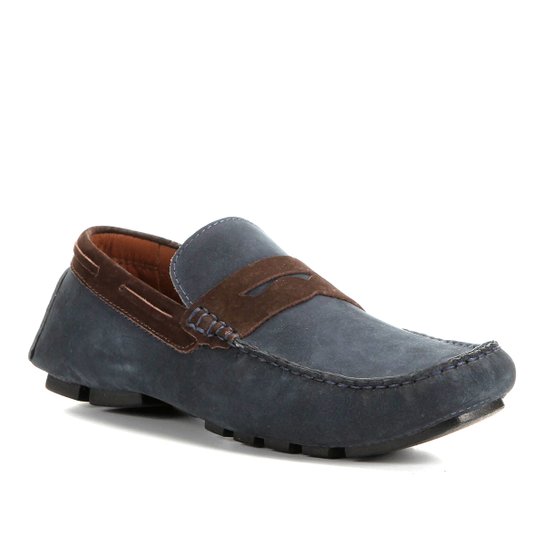 Mocassim Couro Shoestock Gravata Masculino - Azul