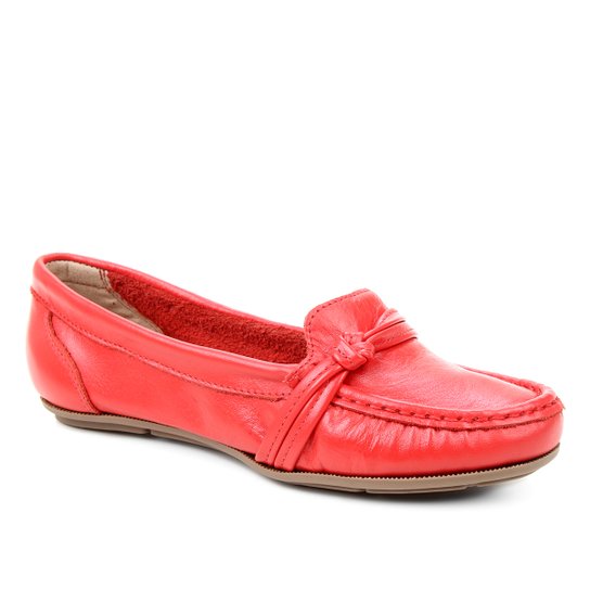 Mocassim Couro Shoestock Gravata Nó Feminino - Vermelho