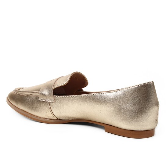 Mocassim Couro Shoestock Loafer For You Feminino - Ouro