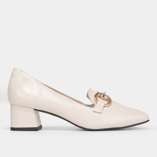 Mocassim Couro Shoestock Metal Salto Bloco Feminino