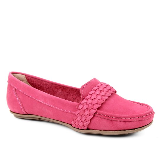 Mocassim Couro Shoestock Nobuck Gravata Trança Feminino - Rosa