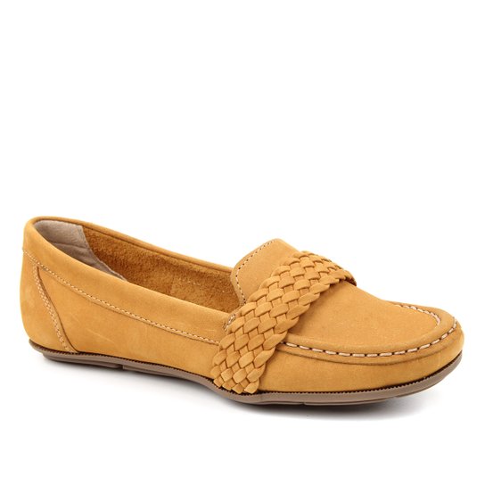 Mocassim Couro Shoestock Nobuck Gravata Trança Feminino - Amarelo