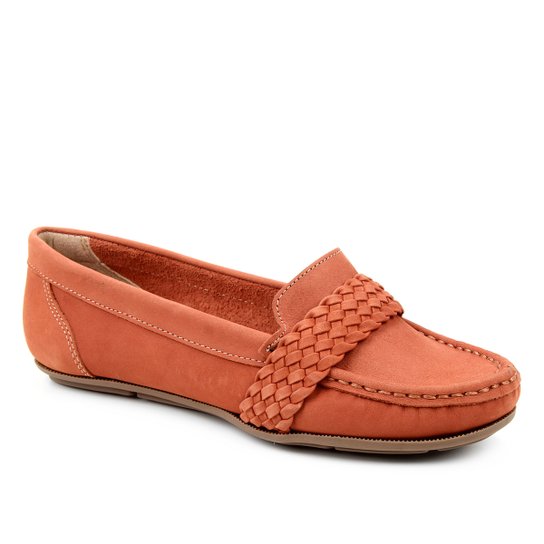 Mocassim Couro Shoestock Nobuck Gravata Trança Feminino - Marrom
