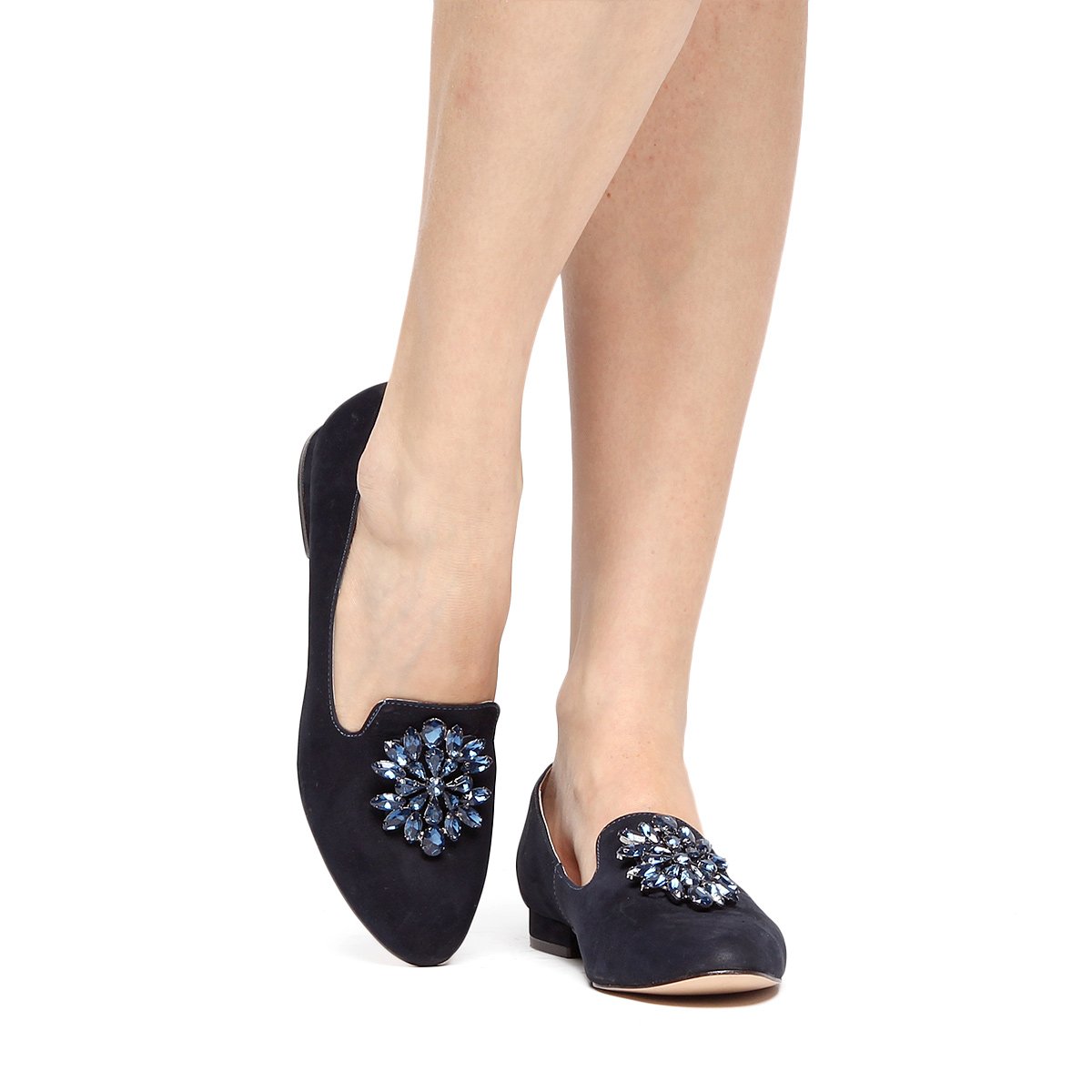 Mocassim Couro Shoestock Slipper Pedraria Feminino - Marinho | Shoestock