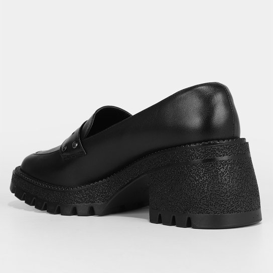 Mocassim Couro Shoestock Tratorado Salto Médio Feminino