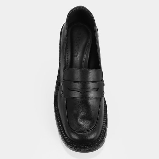 Mocassim Couro Shoestock Tratorado Salto Médio Feminino