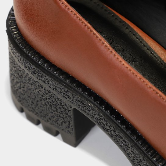Mocassim Couro Shoestock Tratorado Salto Médio Feminino