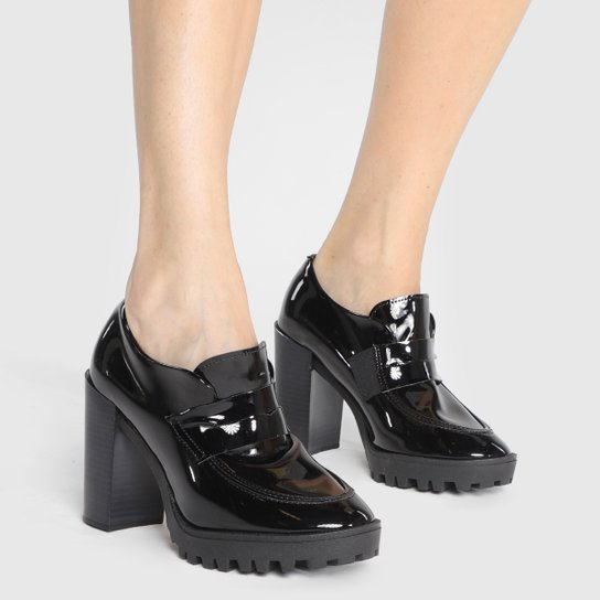 Mocassim Moleca Tratorado Salto Alto Verniz Feminino