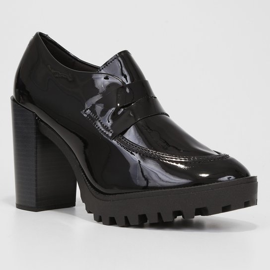 Mocassim Moleca Tratorado Salto Alto Verniz Feminino