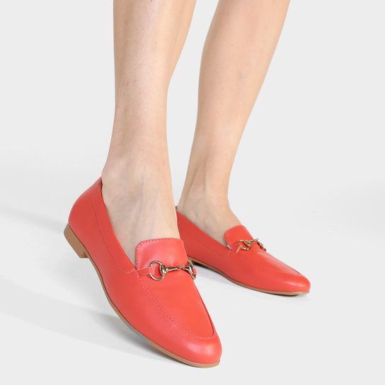 Mocassim Shoestock Bico Redondo Bridão Napa Feminino