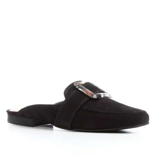 Mule Couro Shoestock Fivela Marmorizada