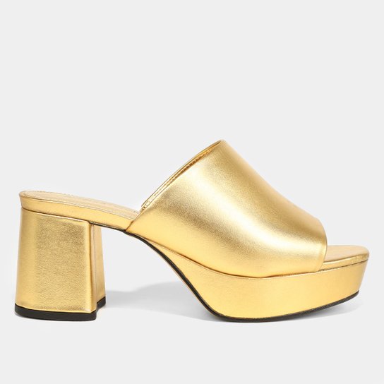 Mule Couro Shoestock Meia Pata Salto Bloco Médio