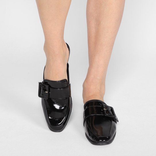 Mule Shoestock Flat Verniz Fivela