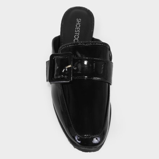 Mule Shoestock Flat Verniz Fivela