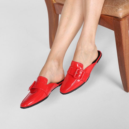 Mule Shoestock Flat Verniz Fivela