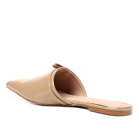 Mule Shoestock Naked Verniz Laço Bico Fino Feminina - Castanha