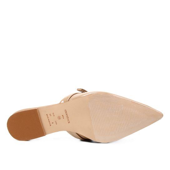 Mule Shoestock Naked Verniz Laço Bico Fino Feminina - Castanha