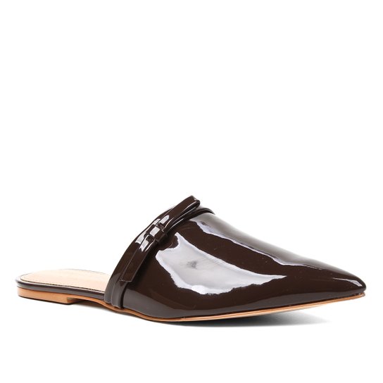 Mule Shoestock Naked Verniz Laço Bico Fino Feminina