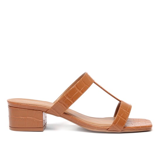 Mule Shoestock Tiras Salto Bloco - Marrom