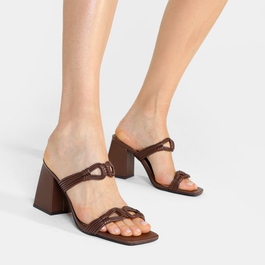 Mule Shoestock Tramado Salto Bloco Alto