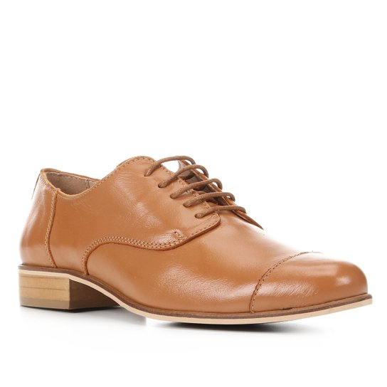 Oxford Couro Shoestock Fachete Feminino - Caramelo
