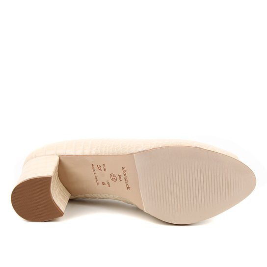 Peep Toe Couro Shoestock Basic Salto Bloco Medio - Off White