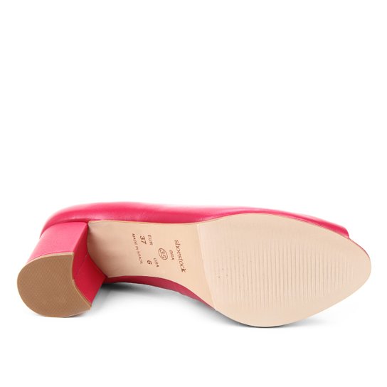 Peep Toe Couro Shoestock Basic Salto Bloco Medio - Rosa