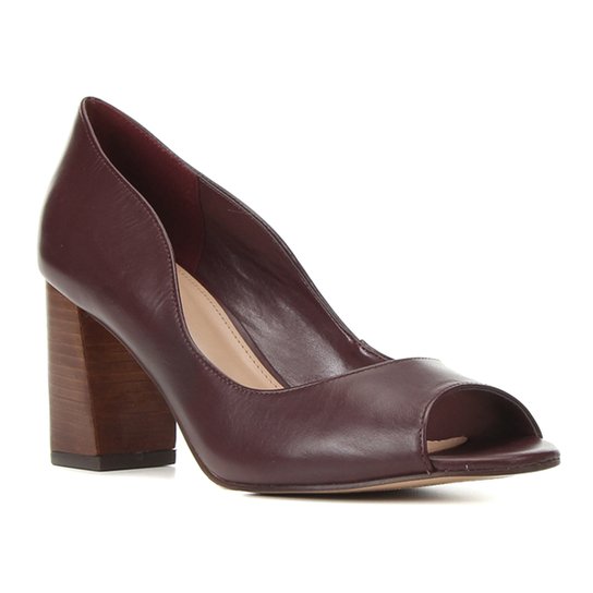 Peep Toe Couro Shoestock Salto Bloco Médio Fachete - Vinho