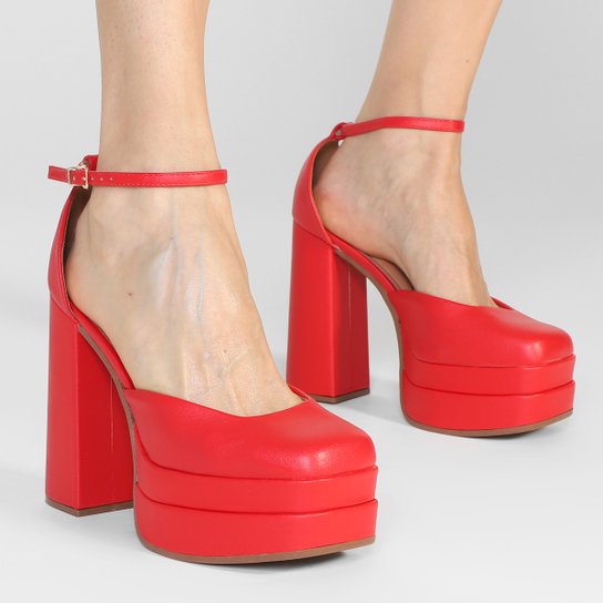 Peep Toe Meia Pata Vizzano Bico Quadrado Salto Bloco Alto