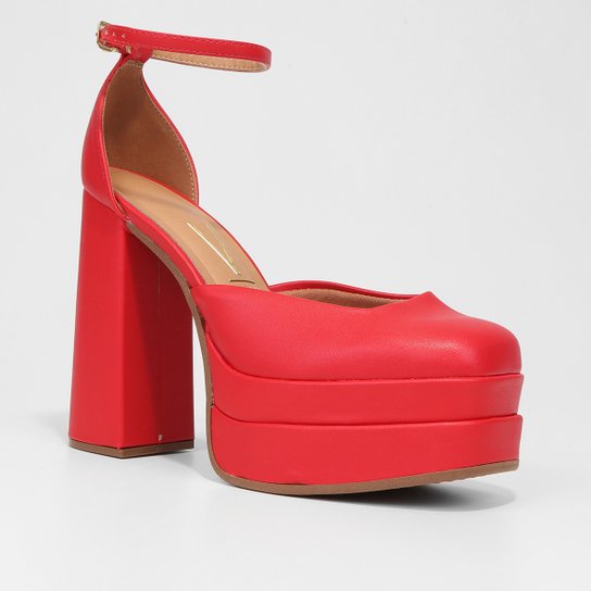 Peep Toe Meia Pata Vizzano Bico Quadrado Salto Bloco Alto