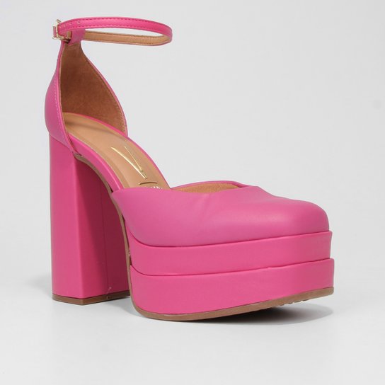 Peep Toe Meia Pata Vizzano Bico Quadrado Salto Bloco Alto