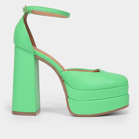 Peep Toe Meia Pata Vizzano Bico Quadrado Salto Bloco Alto