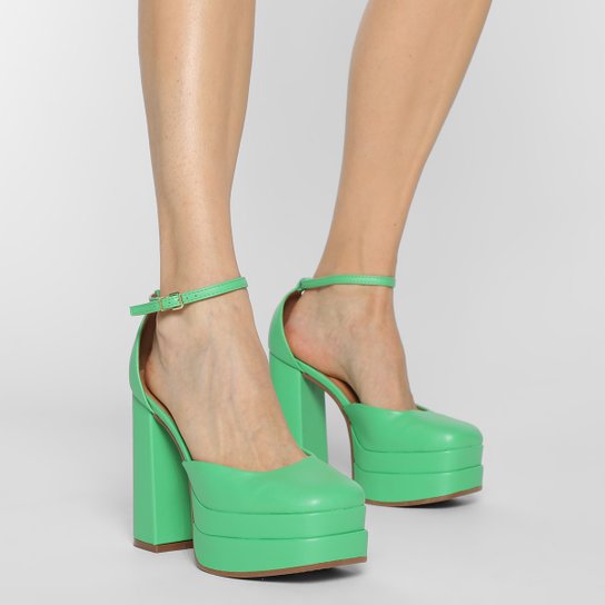 Peep Toe Meia Pata Vizzano Bico Quadrado Salto Bloco Alto