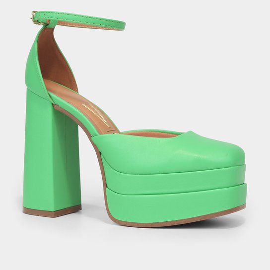 Peep Toe Meia Pata Vizzano Bico Quadrado Salto Bloco Alto